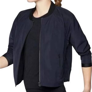 Athleta Activewear lightweight blue Black Bomber Jacket zip dri fit Athleisure